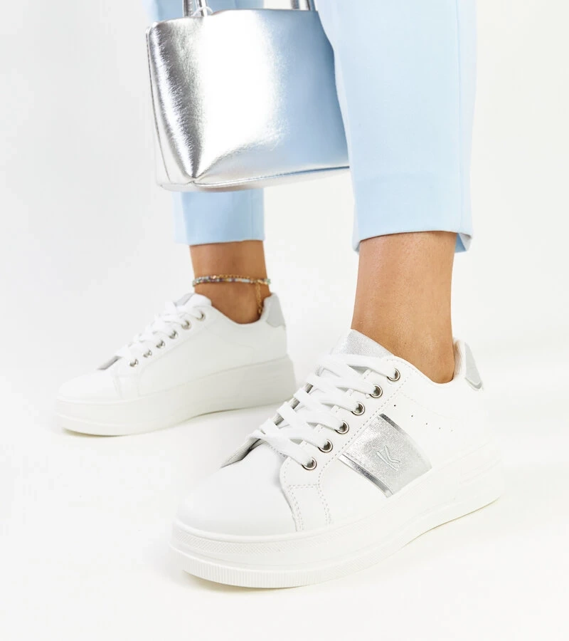 Biało-srebrne sneakersy na grubszej podeszwie Finestra