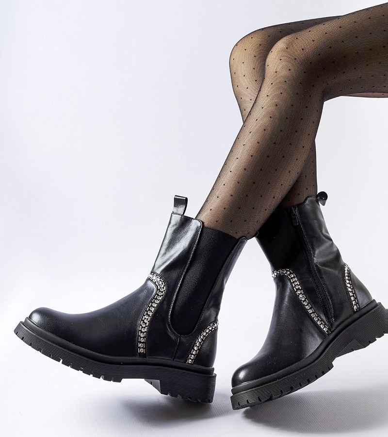 Czarne botki zdobione cyrkoniami Anastasio