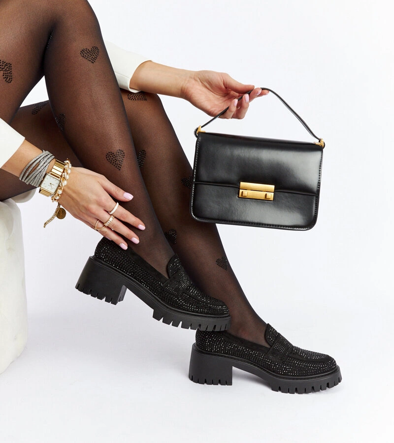 Czarne mokasyny na masywnym słupku Parent