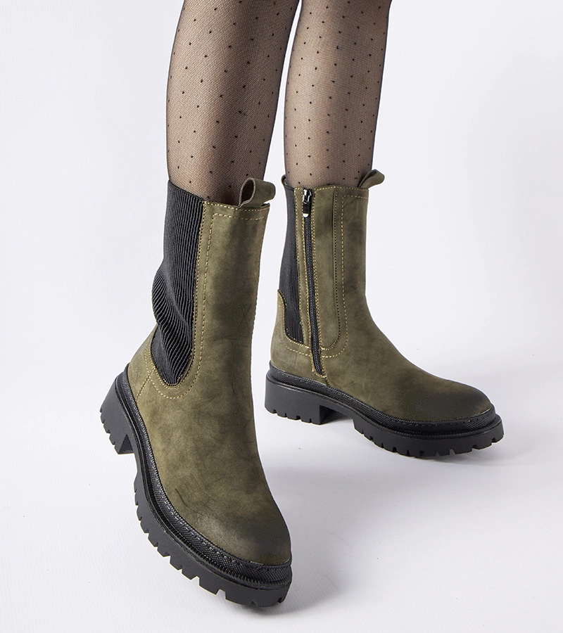 Zielone ocieplane wysokie botki Bernardo