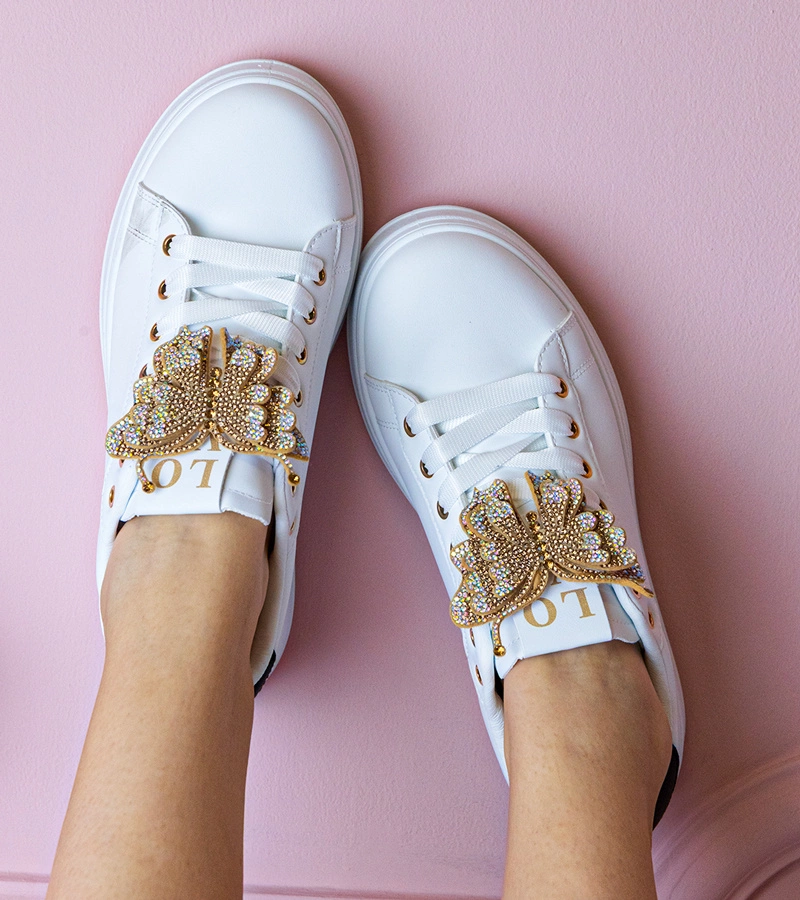 Biało-czarne sneakersy zdobione motylkiem z cyrkoniami Kariba