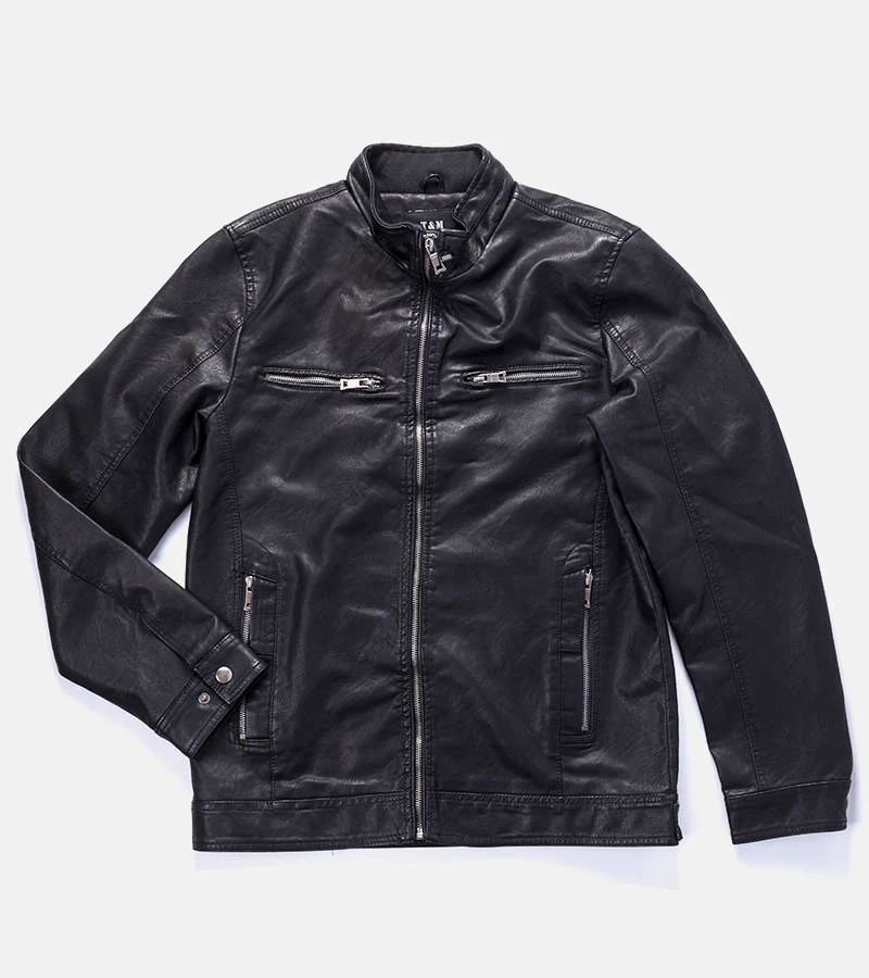 Czarna męska kurtka z imitacji skóry Leverett