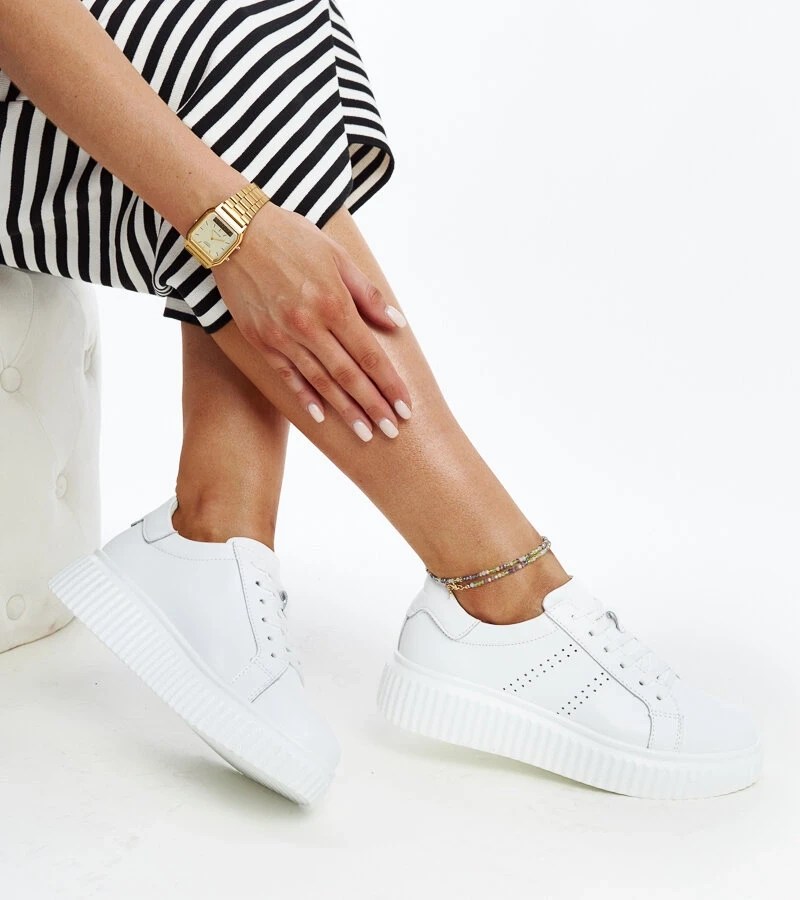 Białe skórzane sneakersy na platformie Harba