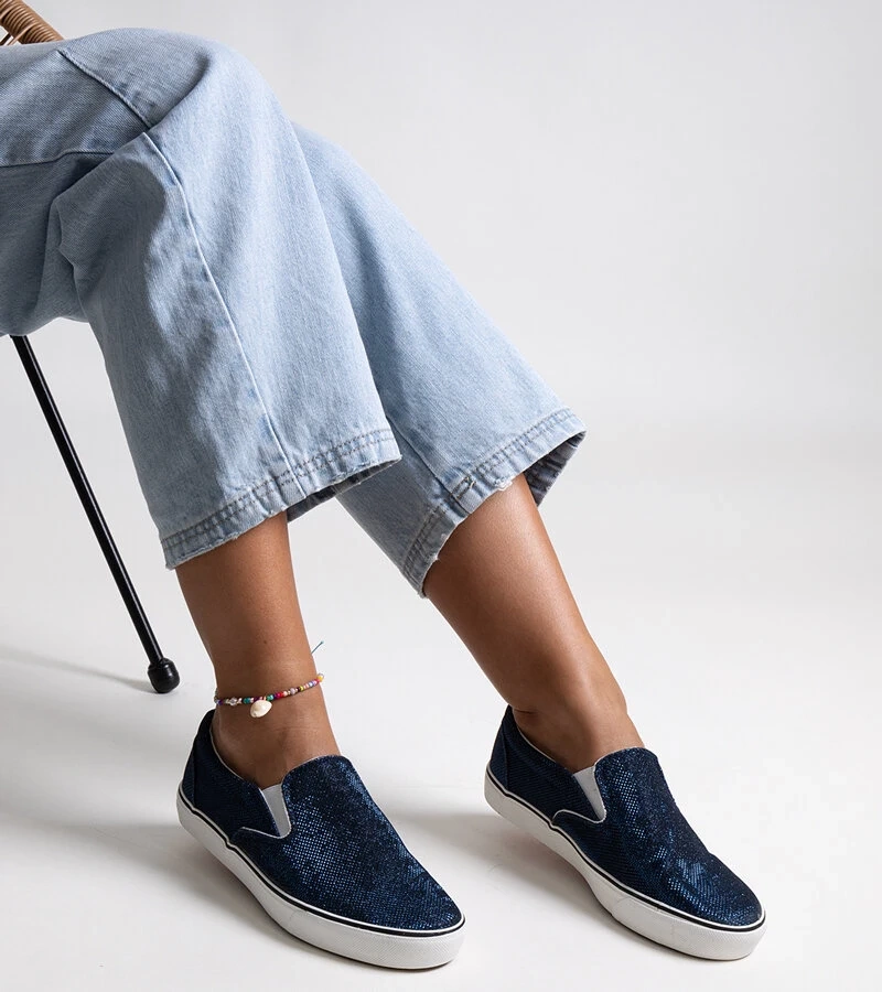 Granatowe błyszczące tenisówki Lublubah