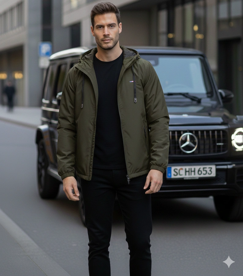 Zielona męska wiatrówka z kapturem Duplessis