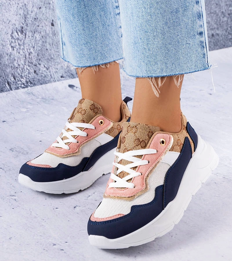 Granatowe sneakersy ze złotym wstawkami Lebrun