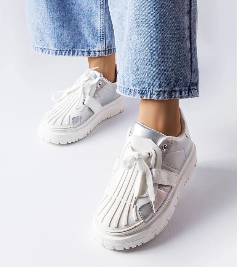 Srebrne sneakersy na platformie Binet