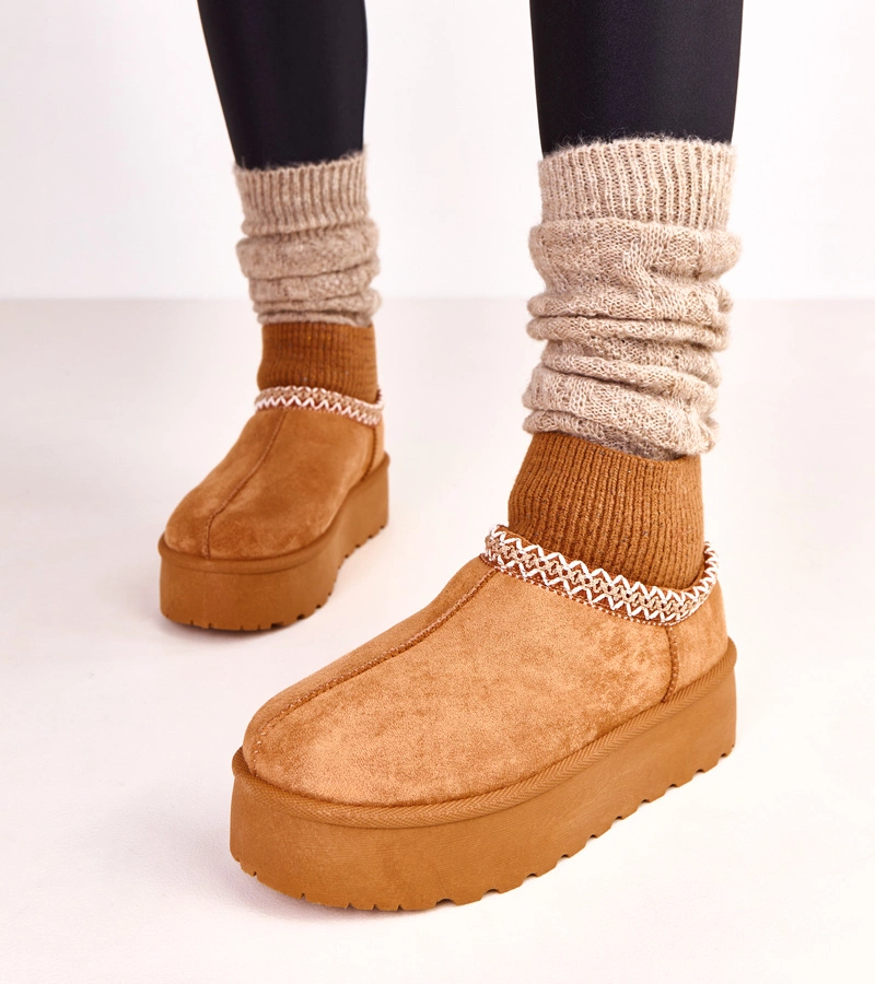 Brązowe niskie śniegowce ze skarpetkową cholewką Bernica