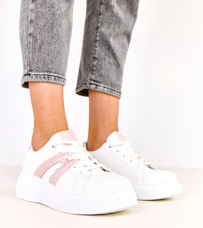 Białe sneakersy na platformie z brokatowym akcentem Jeromi