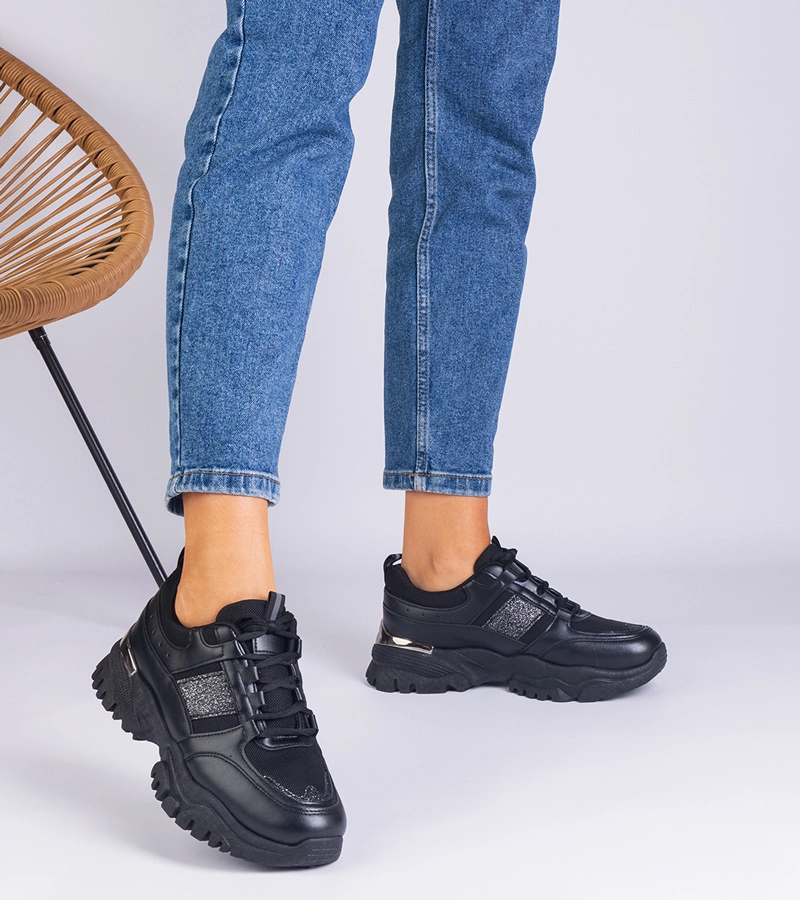 Czarne sneakersy damskie zdobione brokatem Ariella