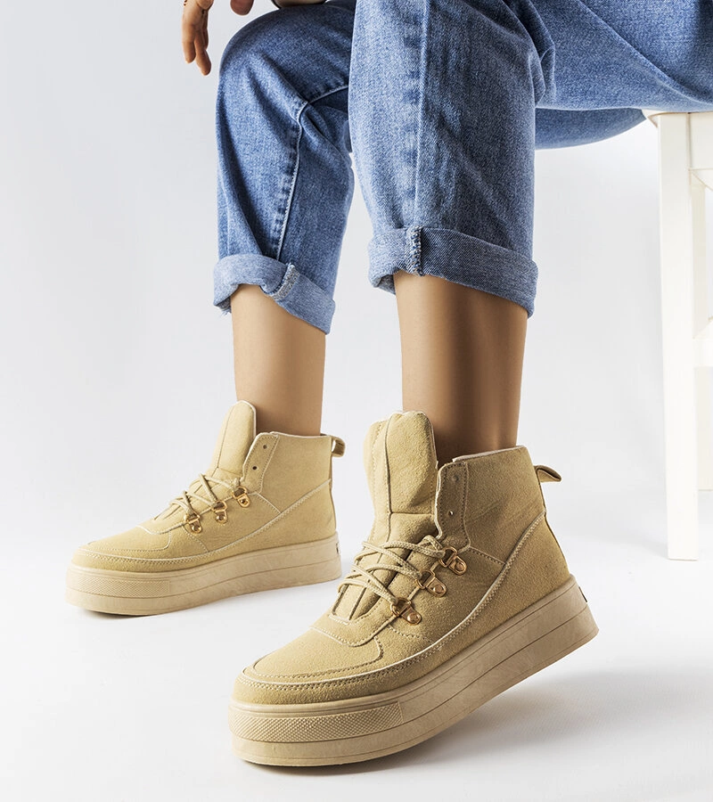 Beżowe sznurowane botki na platformie Jolin