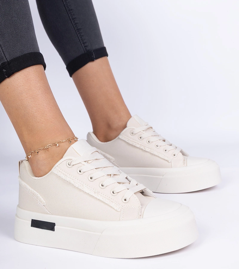 Beżowe trampki damskie materiałowe na platformie Verinos