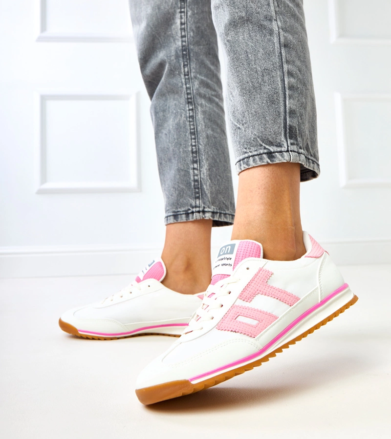 Białe sneakersy sportowe z różowymi elementami Ainslie