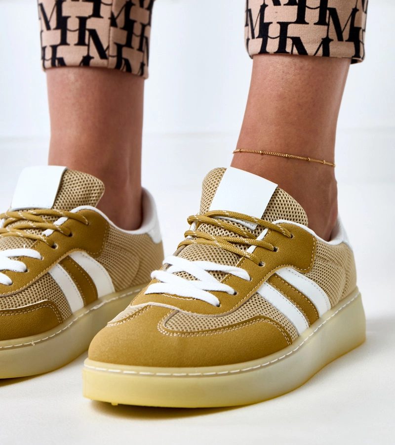 Żółte sneakersy siateczkowe z białą wstawką Weka