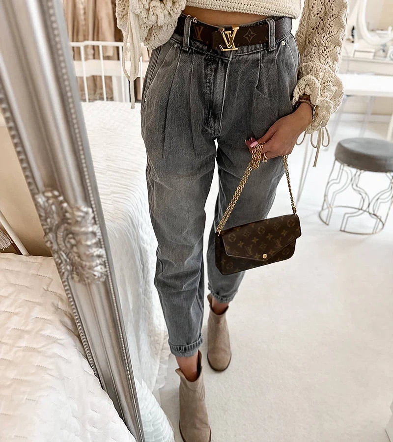 Szare spodnie w stylu mom jeans Migneault