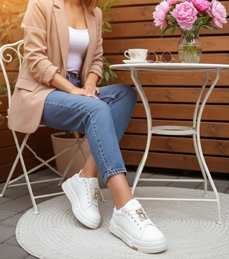 Biało-złote sneakersy damskie zdobione kamieniami Odette