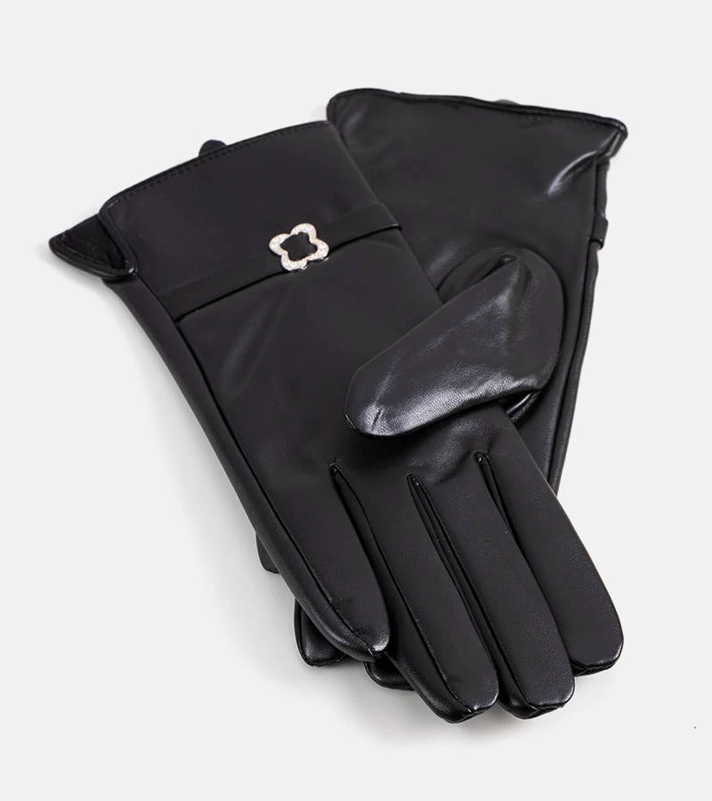 Czarne rękawiczki ocieplane z klamerką Clouti