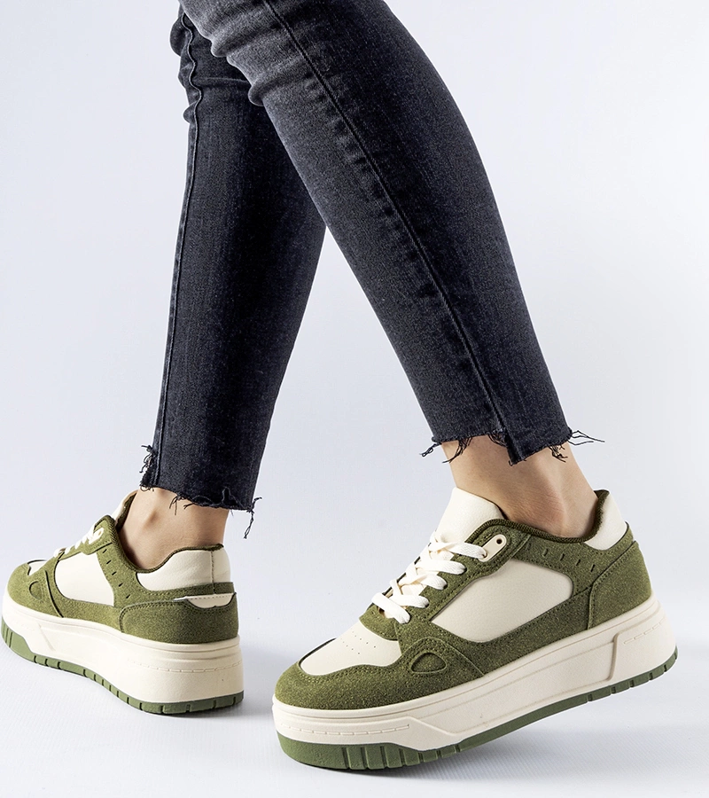 Zielono-białe sneakersy na platformie Pomona