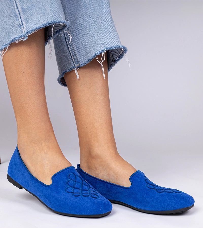 Niebieskie damskie balerinki ekozamszowe z haftem Ronna