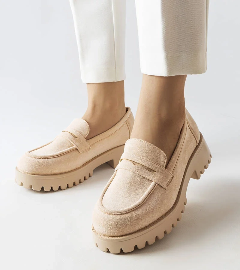 Beżowe półbuty eko-zamsz Dina