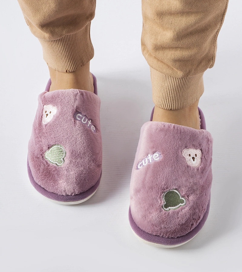 Fioletowe ciepłe kapcie z misiami Cute