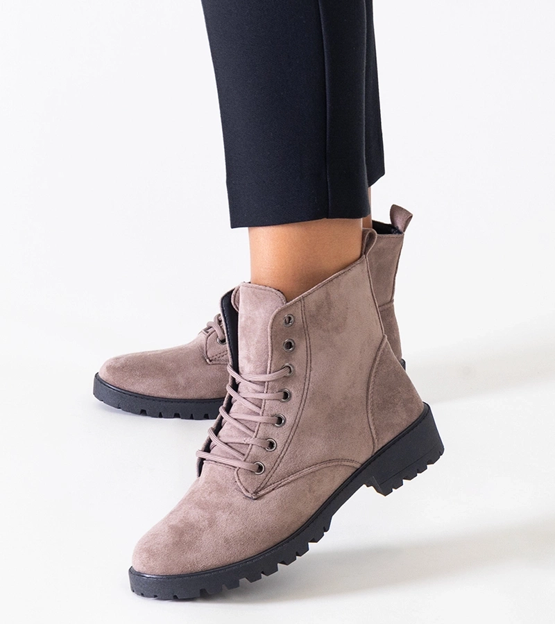 Brązowe botki eko-zamszowe workery na platformie Barosa