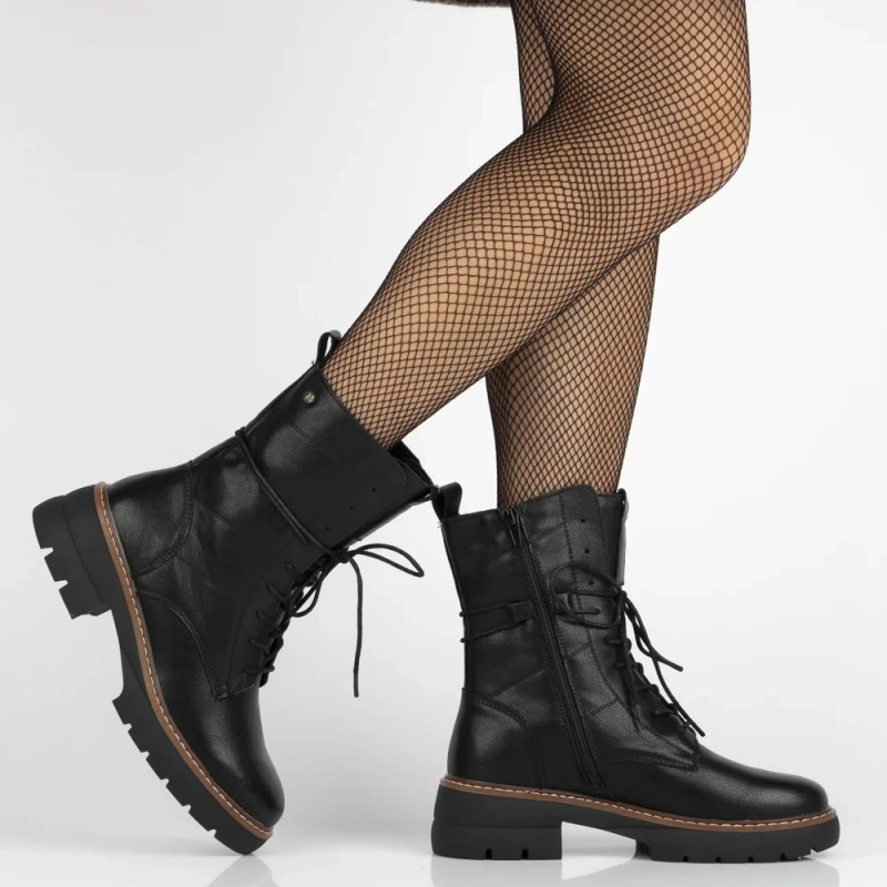 Czarne botki ze skóry naturalnej z brązową wstawką Shani