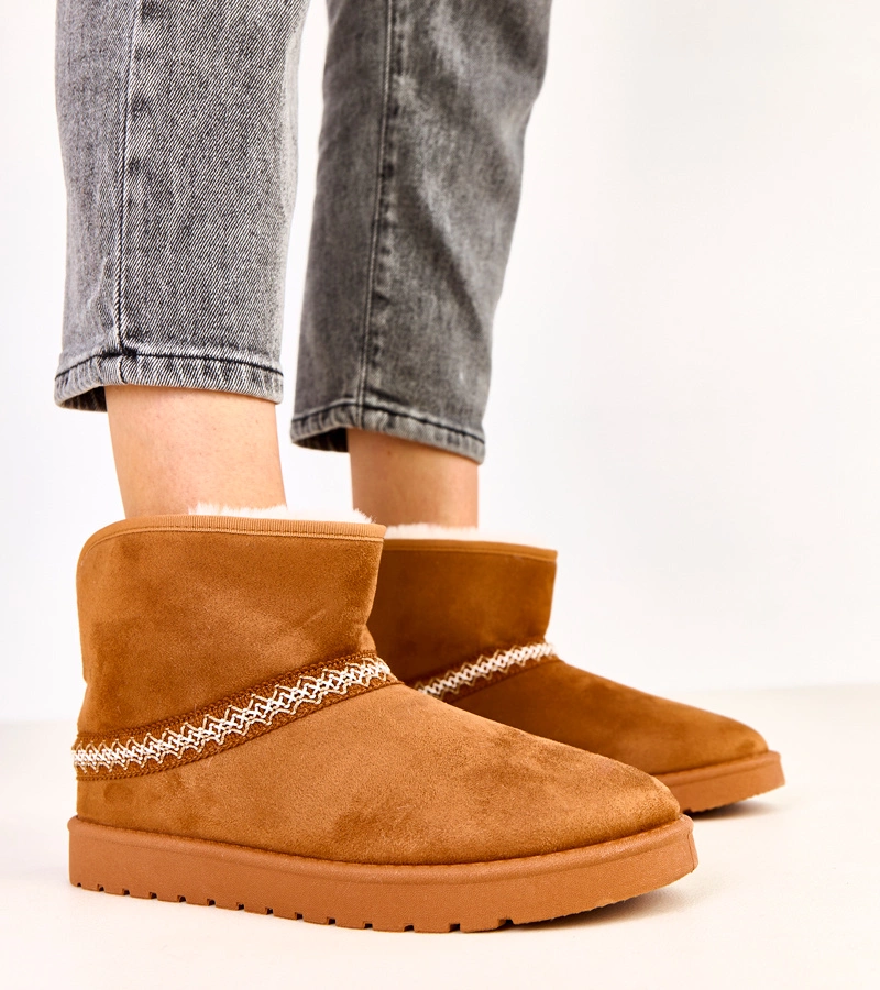 Karmelowe niskie śniegowce z ekozamszu Karolla