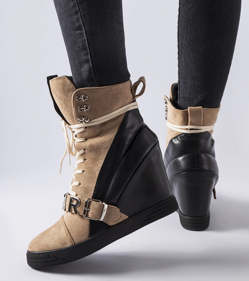 Brązowo-czarne sneakersy na koturnie Pugliesi