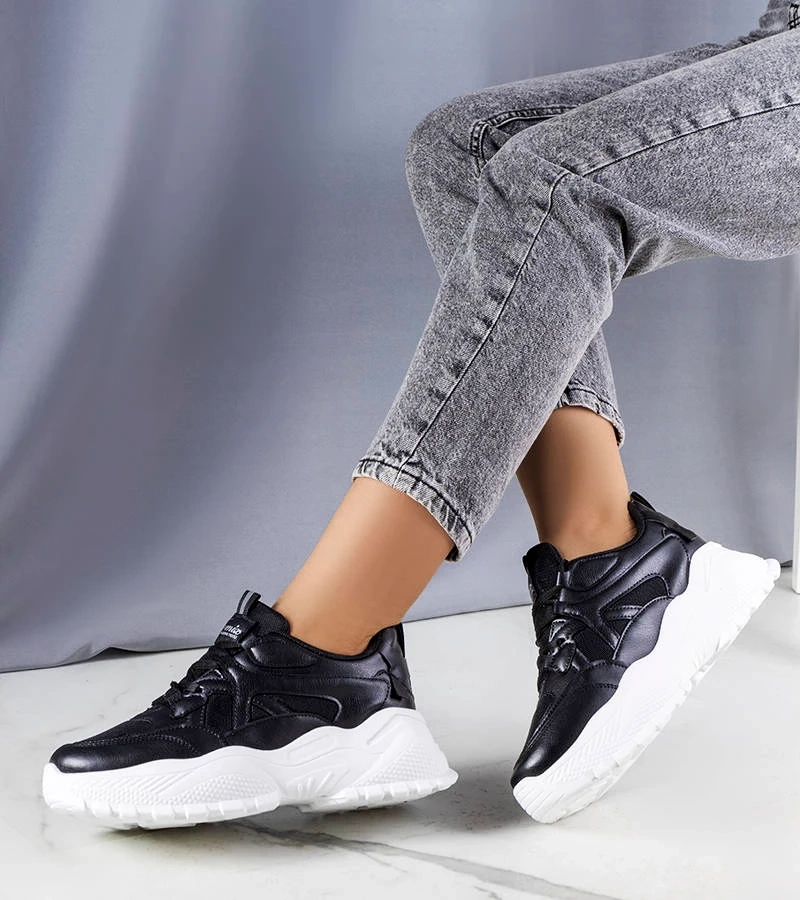 Czarne sneakersy buty sportowe na masywnej podeszwie Lorene