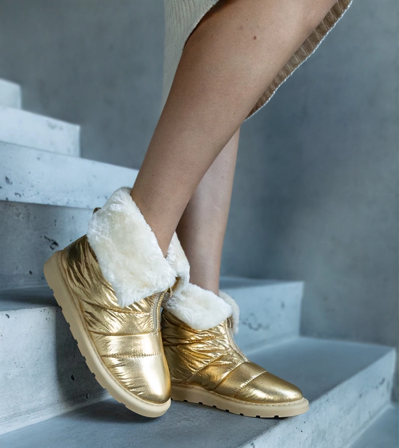 Złote ocieplane śniegowce z kołnierzem Edidda