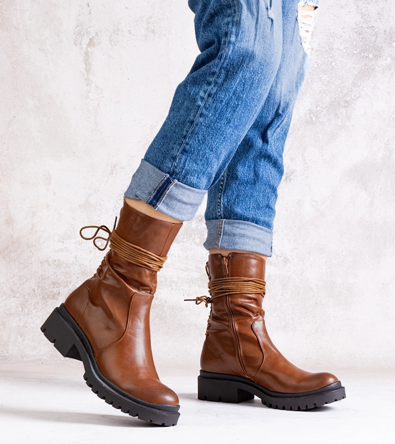 Brązowe botki z eko skóry Sahera