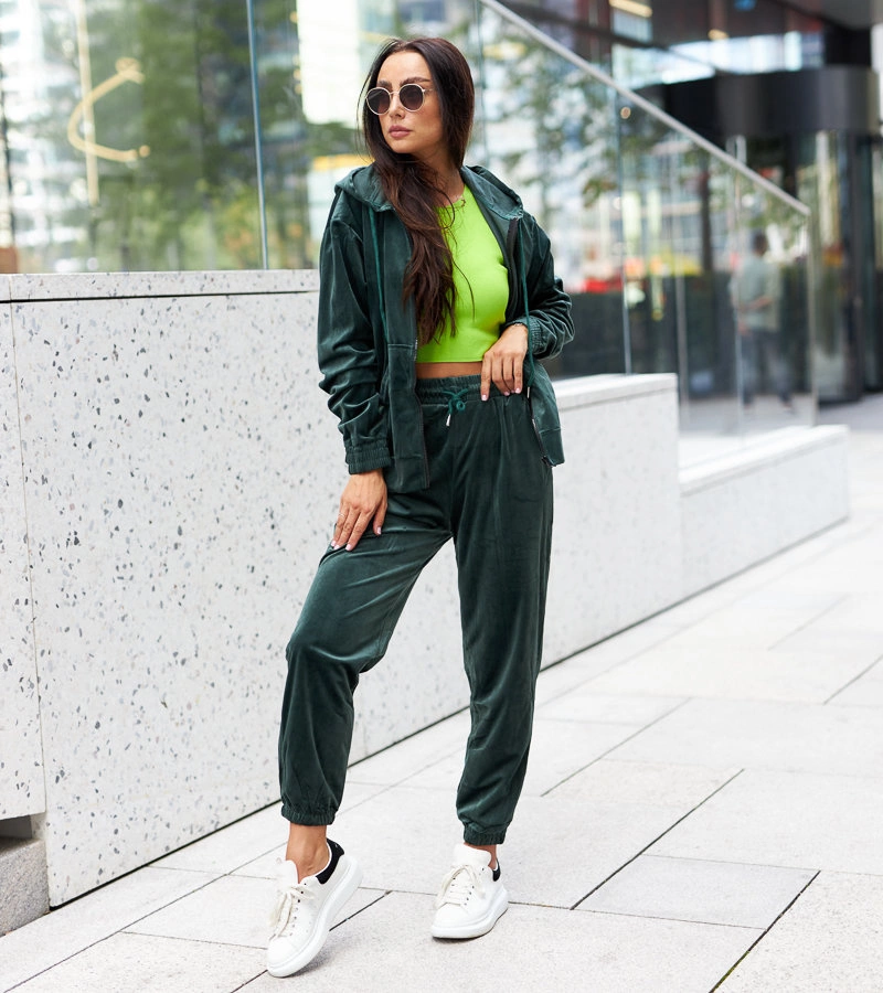 Zielony welurowy komplet dresowy Miguel