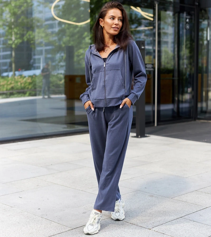 Niebieski luźny komplet dresowy Cossoine