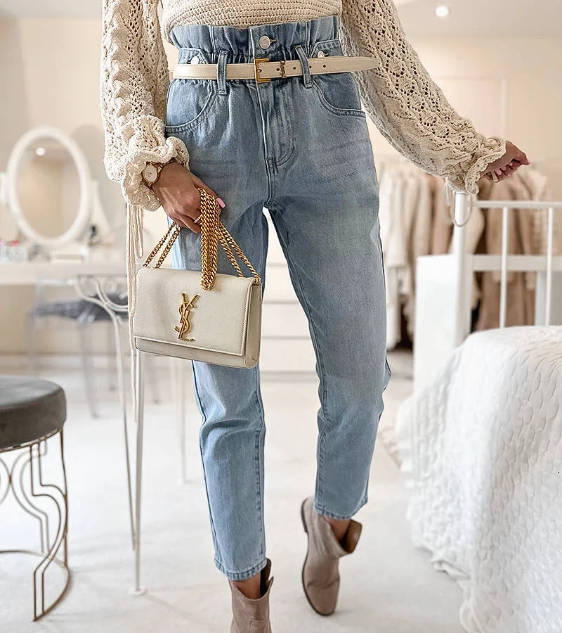 Niebieskie jeansy paperbag Senior