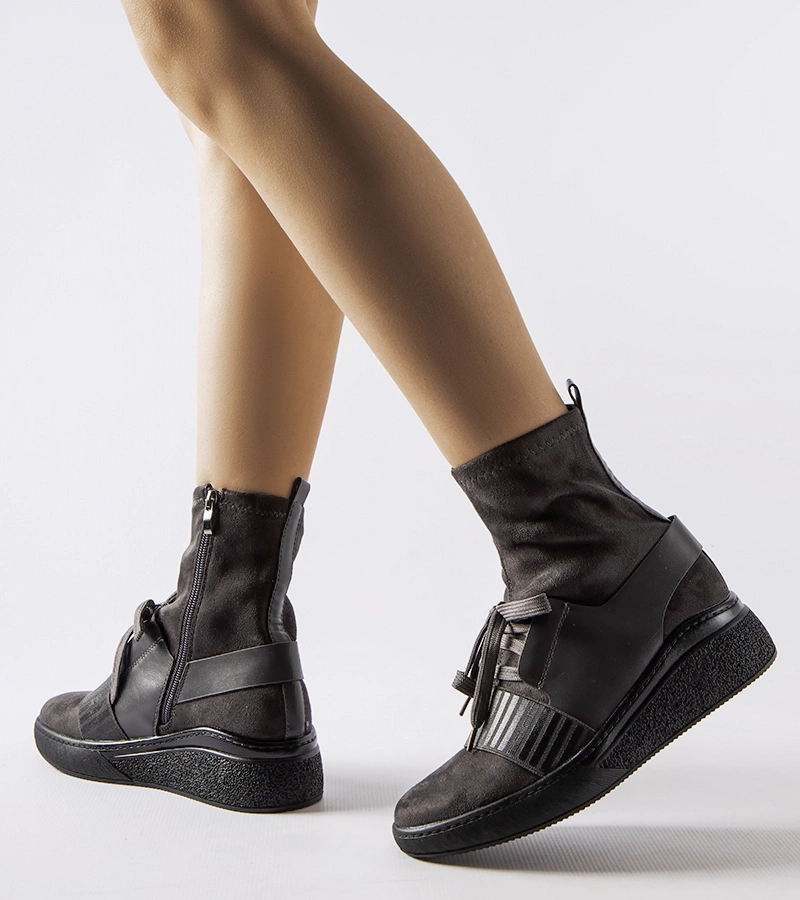 Szare skarpetkowe botki na koturnie Spoleto