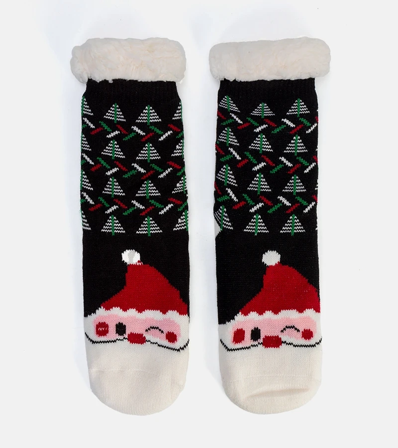 Czarne ocieplane skarpety z Mikołajem Lima