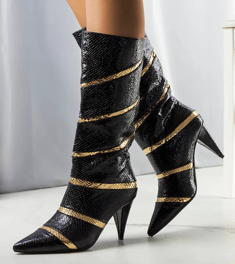 Czarno złote ocieplane kozaki Nevzo