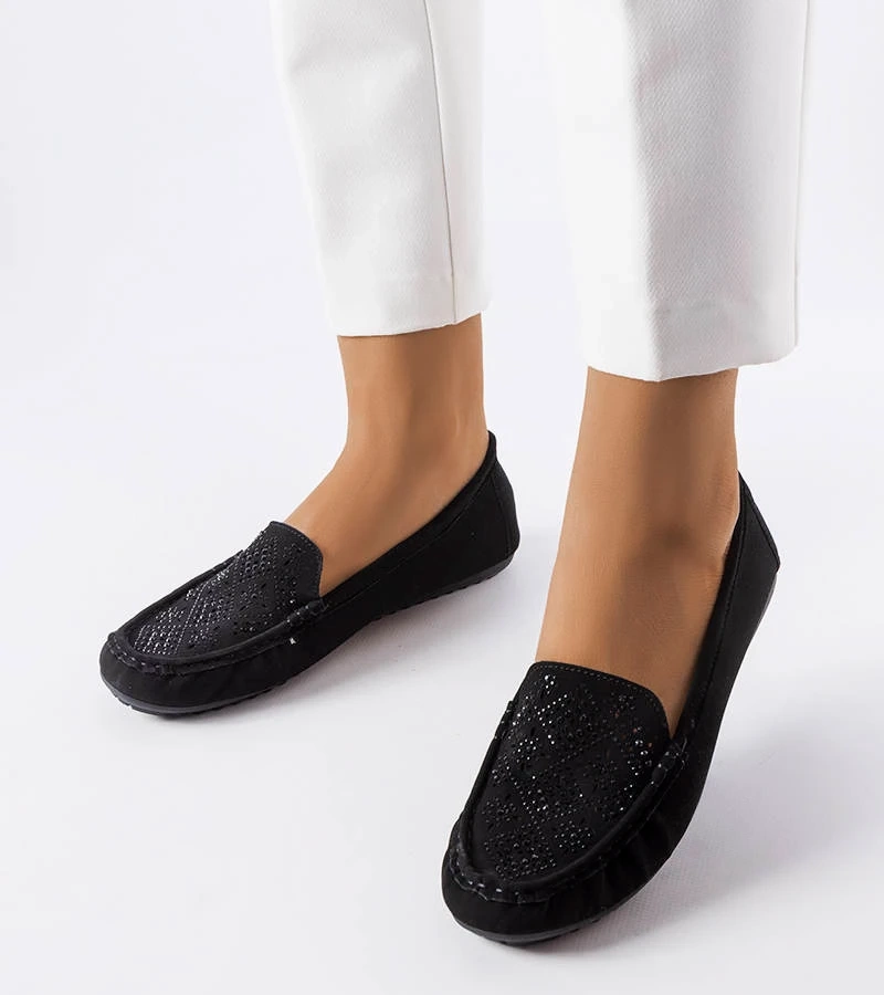 Czarne mokasyny zdobione cyrkoniami Gamache