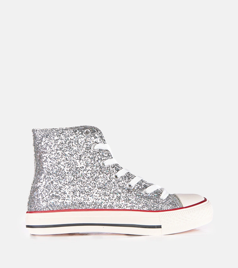 Srebrne damskie trampki brokatowe Klaudi