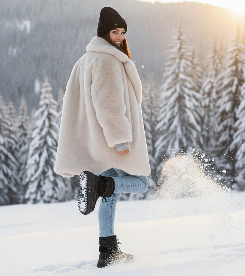 Czarne śniegowce na platformie z futerkiem sznurowane Lydia