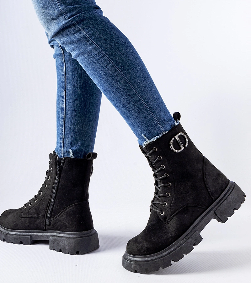 Czarne trapery z cyrkoniami eko-zamsz Broberg