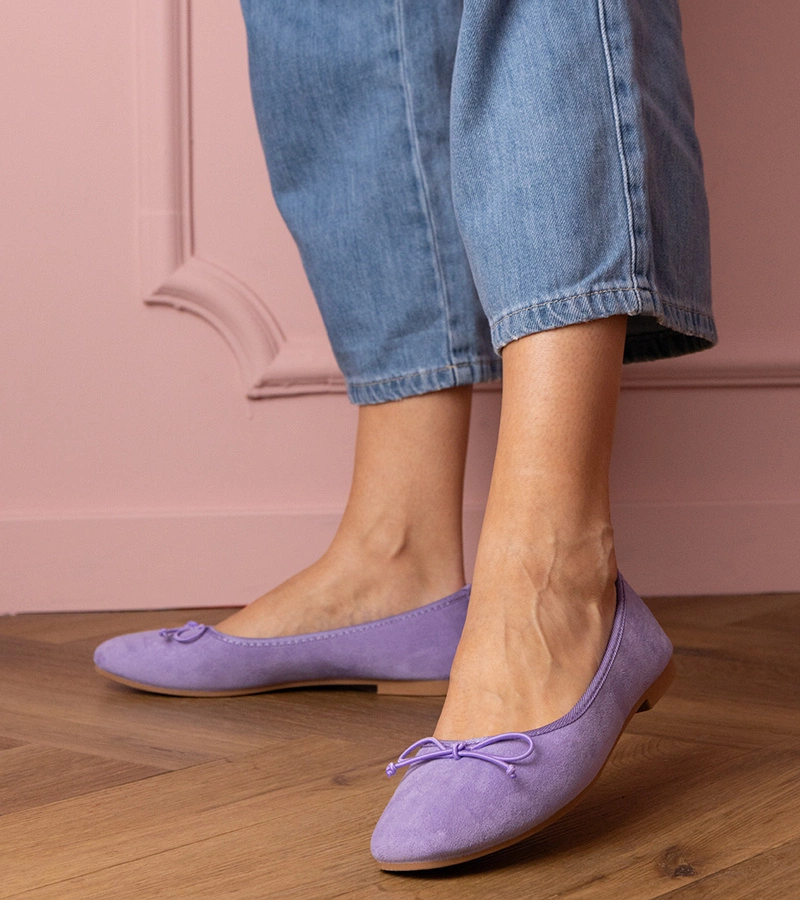 Fioletowe balerinki z kokardką z ekozamszu Felina