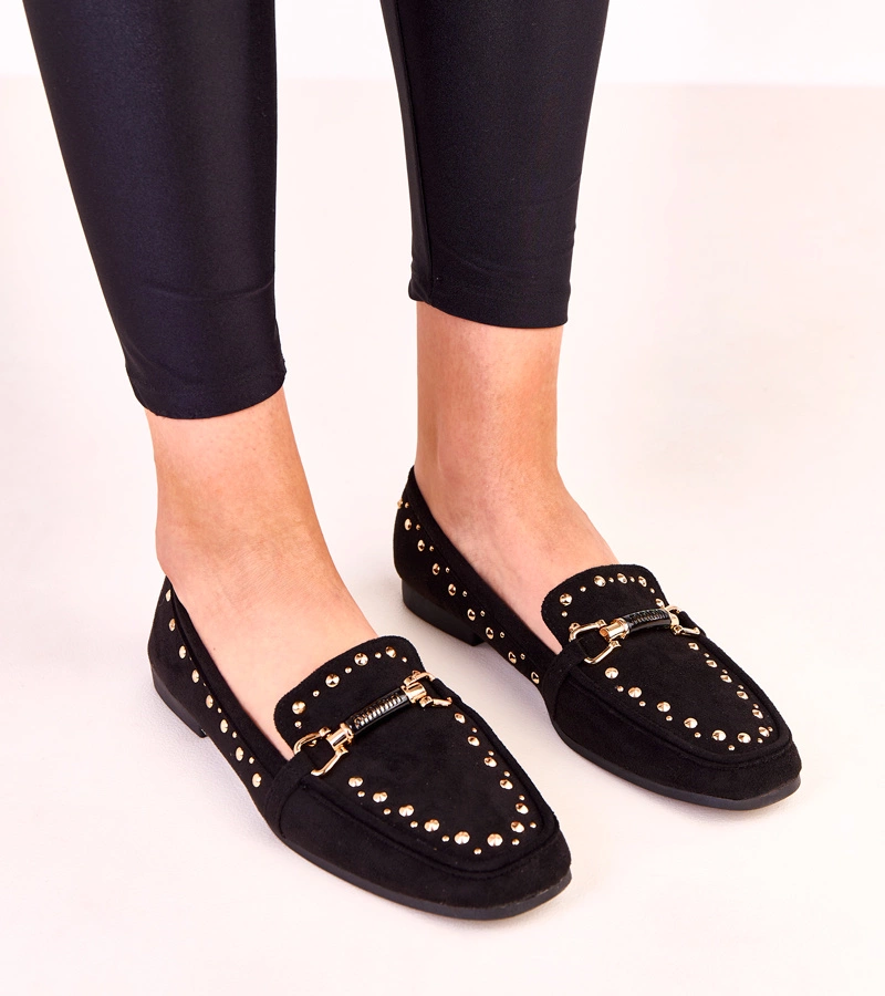 Czarne baleriny z ekozamszu z ćwiekami Molia