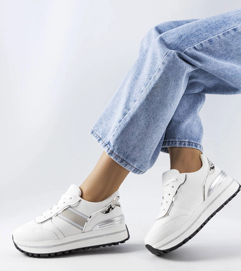 Białe sneakersy z brokatowymi wstawlami Lang