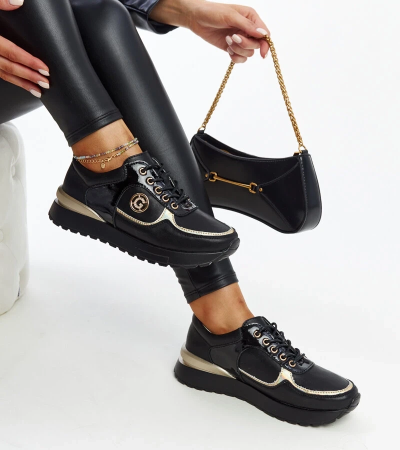 Czarne skórzane sneakersy na platformie Huduna