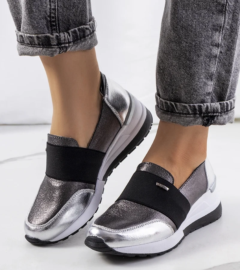 Srebrne sneakersy skórzane Campina