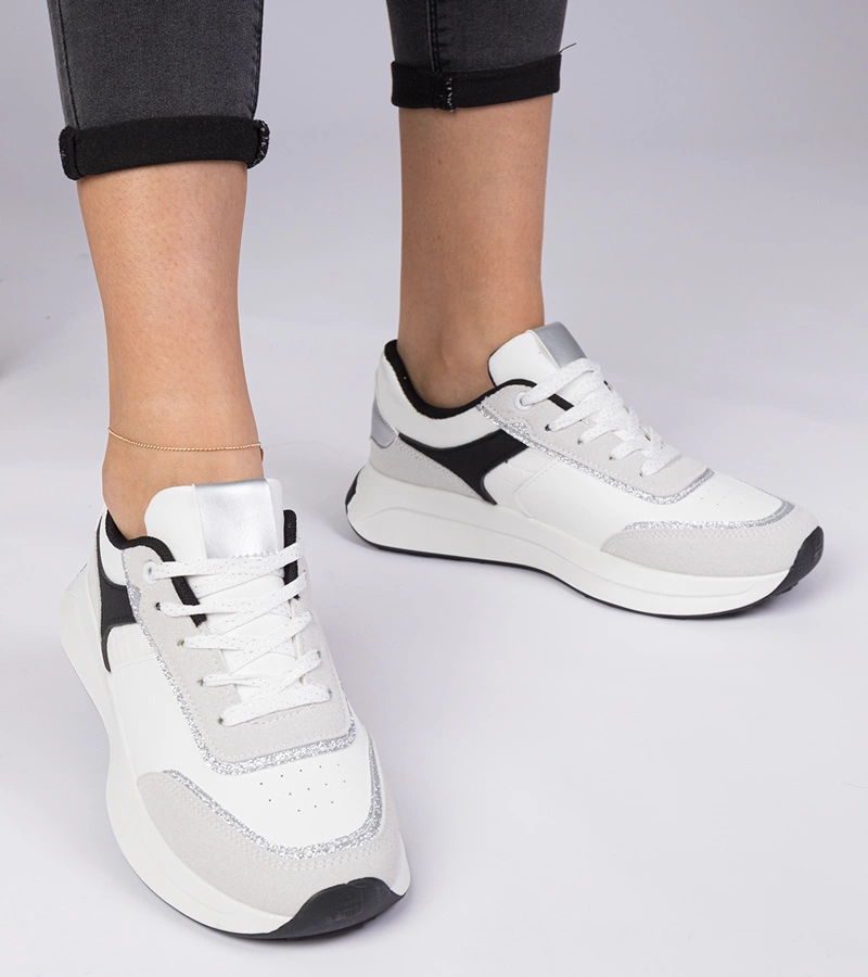 Białe sneakersy damskie z brokatem Markuta