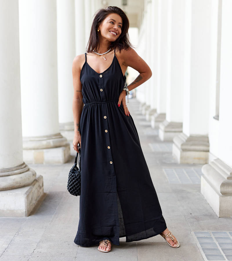 Czarna długa sukienka z rozcięciem Édouard | Obuwie Gemre online